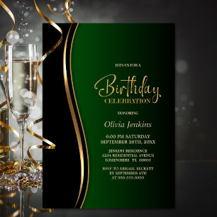 Black Gold Green Birthday Party Invitation