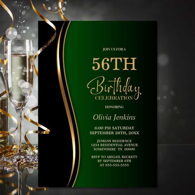 Black Gold Green Birthday Party Invitation (Creator Uploaded)