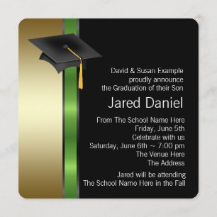 Black Gold Green Photo Graduation Announcemen Invitation