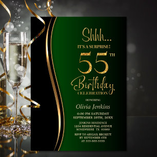 Black Gold Green Surprise 55th Birthday Invitation