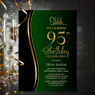Black Gold Green Surprise 95th Birthday Invitation