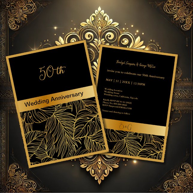 black gold greenery 50th wedding anniversary card (Creator Uploaded)