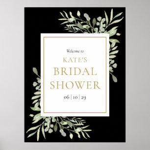Black Gold Greenery Bridal Shower Welcome Poster