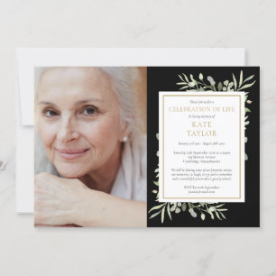 Black Gold Greenery Celebration of Life Photo Invitation