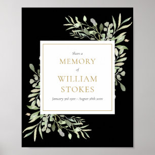 Black Gold Greenery Funeral Share A Memory Sign