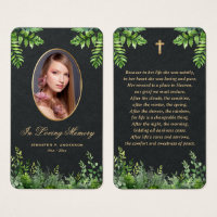 Black Gold Greenery Photo Memorial Prayer Cards
