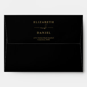 Black Gold Greenery String Lights Return Address Envelope