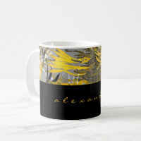 Black Gold & Grey Abstract Floral | Name | Script
