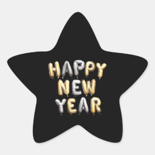 Black Gold Grey Happy New Year Star Sticker