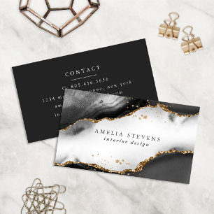 Black, Gold & Grey Mist Agate Business Card