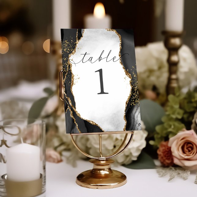Black, Gold & Grey Mist Agate Table Card (Creator Uploaded)