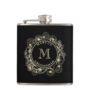 Black Gold Groomsman Monogram Flask