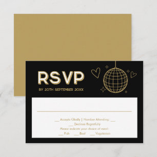 Black Gold Groovy Wedding Meal Choice RSVP Card