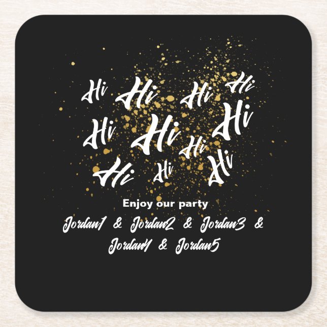 Black Gold Group Friends Joint Birthday Square Paper Coaster (Front)