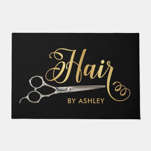 Black & Gold  Hairstylist Salon Name Doormat (Front)