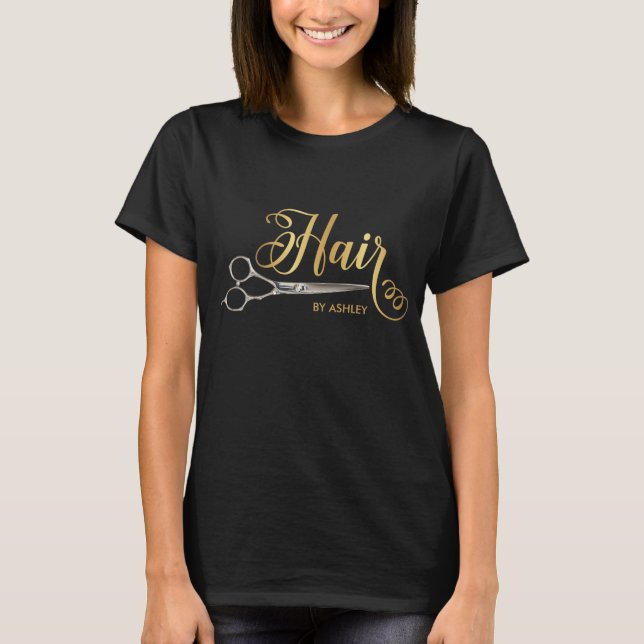 Black & Gold  Hairstylist Salon Name T-Shirt (Front)