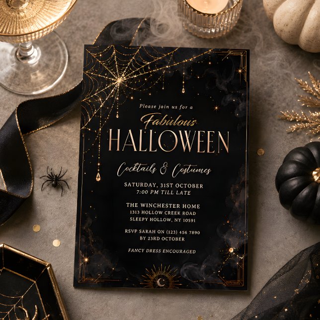 Black Gold Halloween Cocktail Party Invitation (Creator Uploaded)