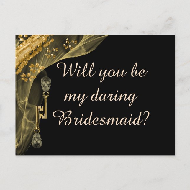 Black & Gold Halloween Skull Keys for Bridesmaid Postcard (Front)