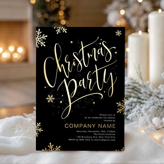 Black Gold handwritten calligraphy Christmas Party (Black Gold handwritten calligraphy Christmas Party Foil Holiday Card)