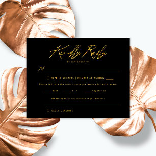 Black Gold Handwritten Script Elegant Wedding RSVP Card