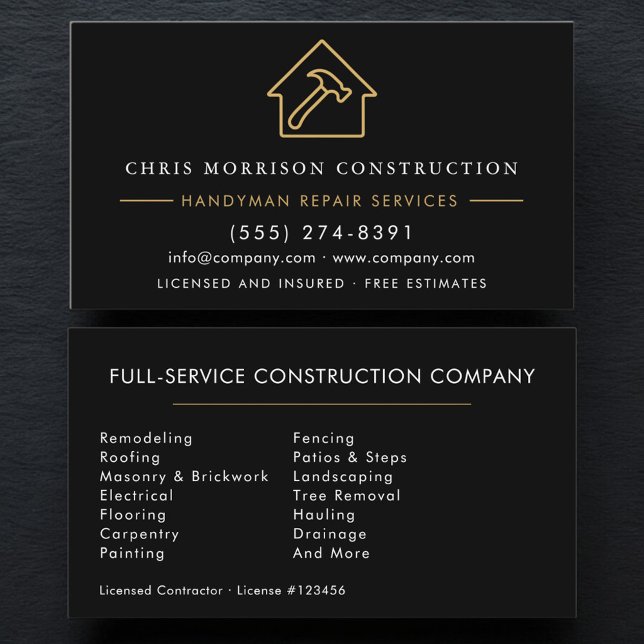 Black Gold Handyman Construction  Business Card (Creator Uploaded)