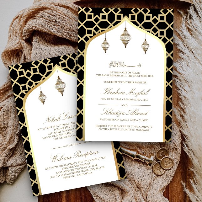 Black Gold Hanging Lanterns Muslim Wedding Invitation (Creator Uploaded)