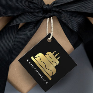 Black & Gold Happy Birthday Cake To From Favour Tags