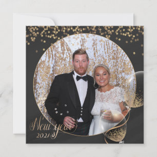 Black Gold Happy New Year 2021 Add Your Own Photo Holiday Card