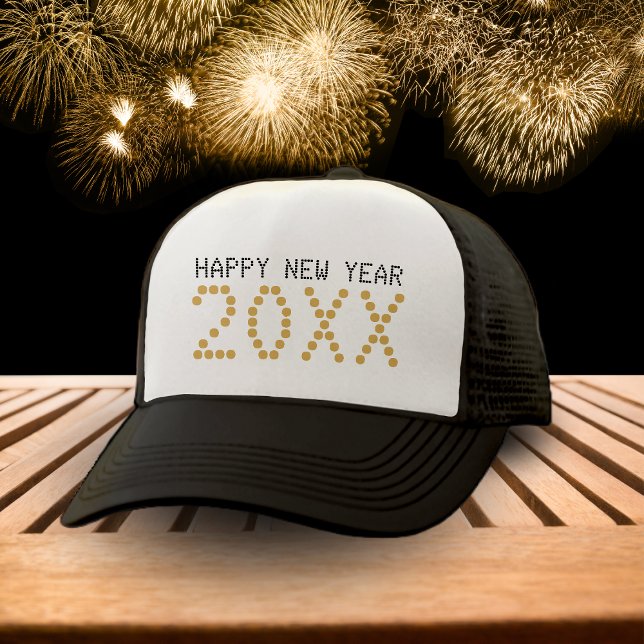 Black & Gold Happy New Year 2024 Trucker Hat (Black & Gold Happy New Year 2024 Trucker Hat)
