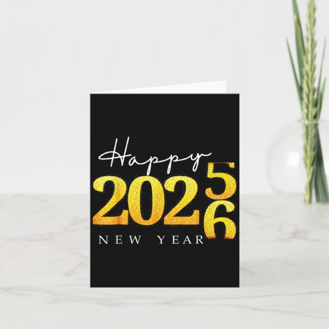 Black Gold Happy New Year 2026 New Years Eve Party Card (Front)