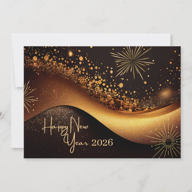 Black Gold Happy New Year Holiday Card (Front)