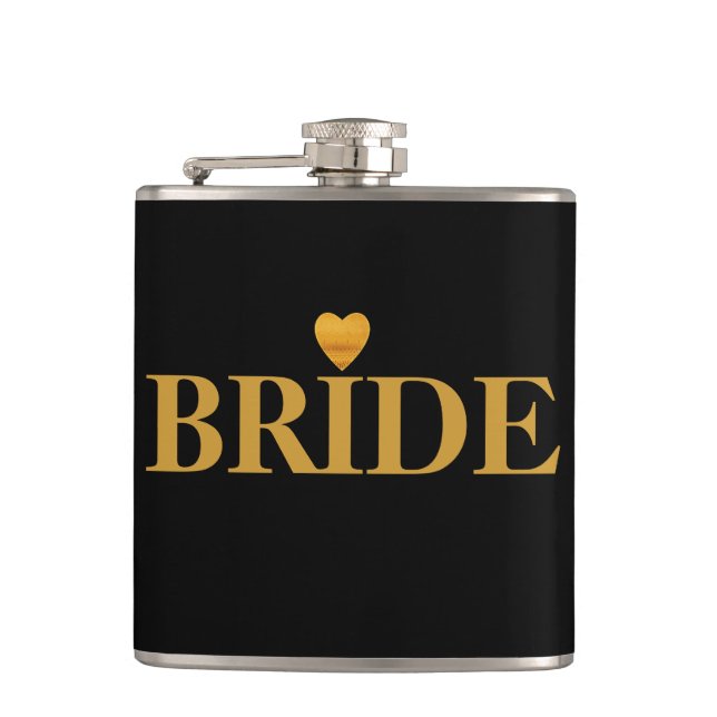 Black Gold Heart Bride Hip Flask (Front)