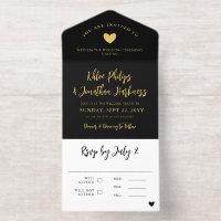 Black Gold Heart Brush Script Informal Wedding