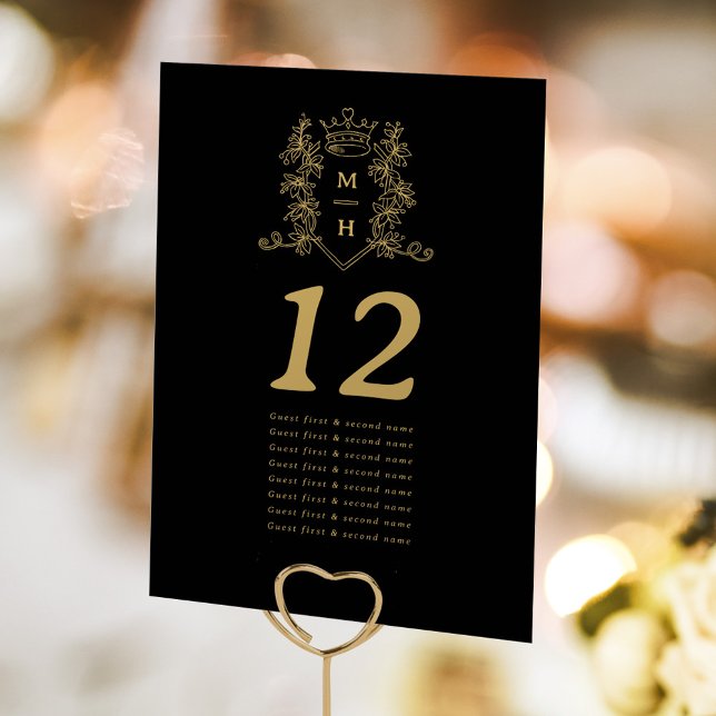 Black Gold heart crown guests names wedding  Table Number (Creator Uploaded)
