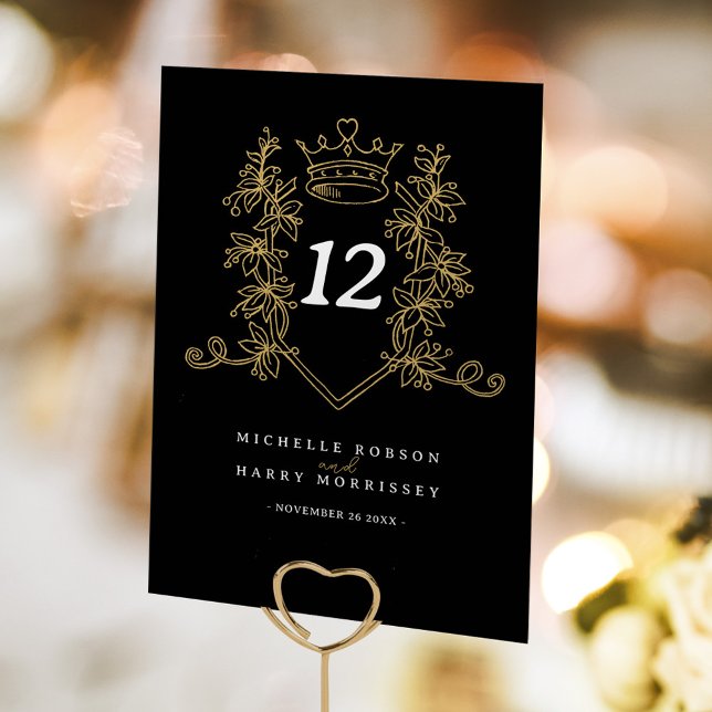 Black Gold heart crown wedding  Table Number (Creator Uploaded)