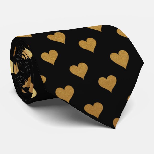 Black gold heart elegant pattern tie (Rolled)