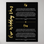 Black Gold Heart & Script Wedding Vows Keepsake Foil Prints<br><div class="desc">Gold foil print of your wedding vows with your vows in a modern white font and details in gold foil,  with a charming script and a cute heart.</div>