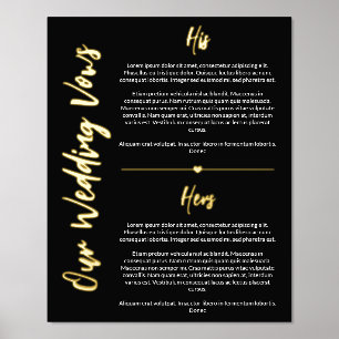 Black Gold Heart & Script Wedding Vows Keepsake Foil Prints