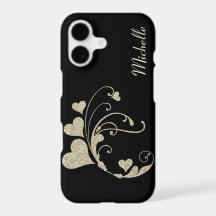 Black Gold Heart Swirl Faux Glitter
