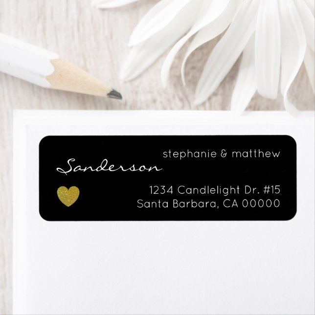 Black Gold Heart Wedding Return Address (Insitu)
