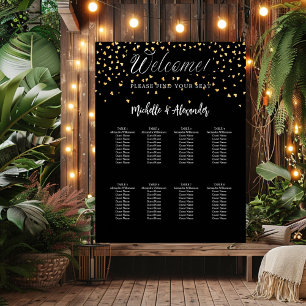 Black gold hearts modern wedding 9 seating chart