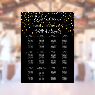 Black gold hearts modern wedding seating chart