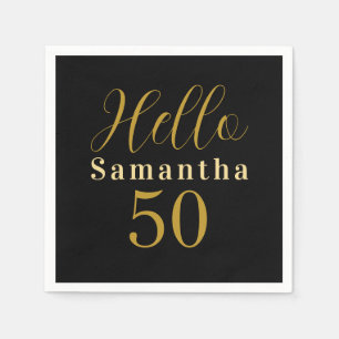 Black Gold Hello 50 Personalized 50th Birthday Napkin