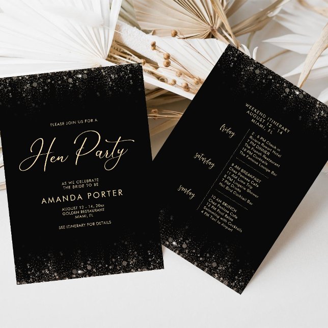 Black Gold Hen Weekend Itinerary Schedule Invitation (Black Gold Hen Weekend Itinerary Schedule Invitation
)