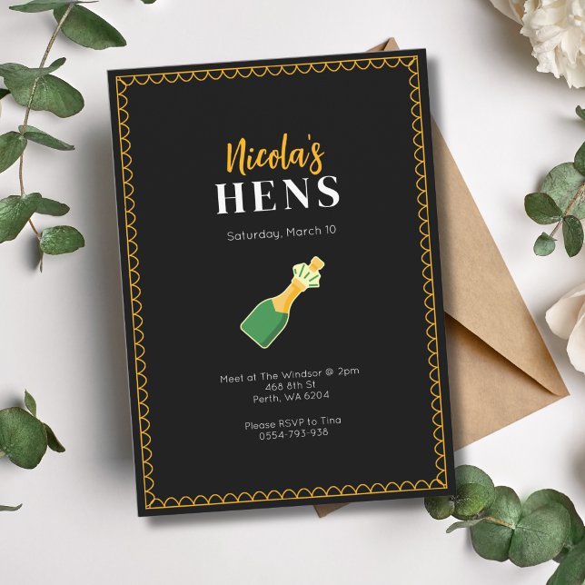 Black Gold Hens Party Champagne Invitation (Creator Uploaded)