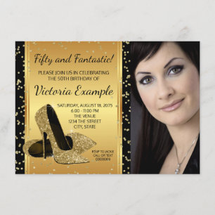 Black Gold High Heel Shoes Birthday Party Invitation