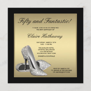 Black Gold High Heels Womans 50th Birthday Invitation