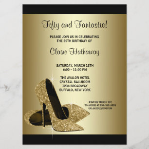 Black Gold High Heels Womans Birthday Party Invitation