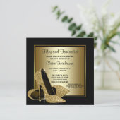 Black Gold High Heels Womans Birthday Party Invitation (Standing Front)