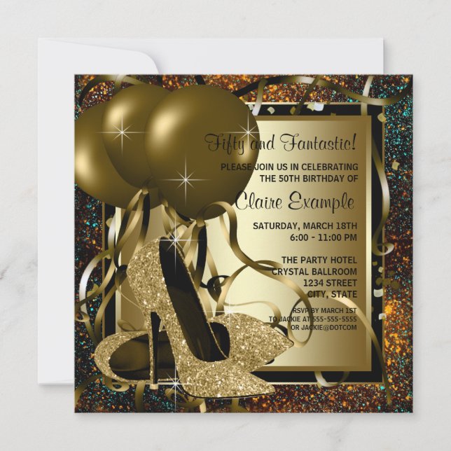 Black Gold High Heels Womans Birthday Party Invitation (Front)